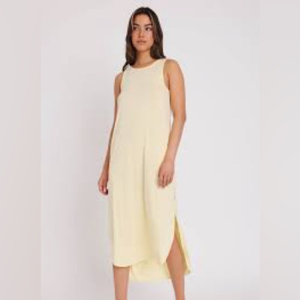 Sleeveless Yellow Midi Dress - Minimal Shift Dress